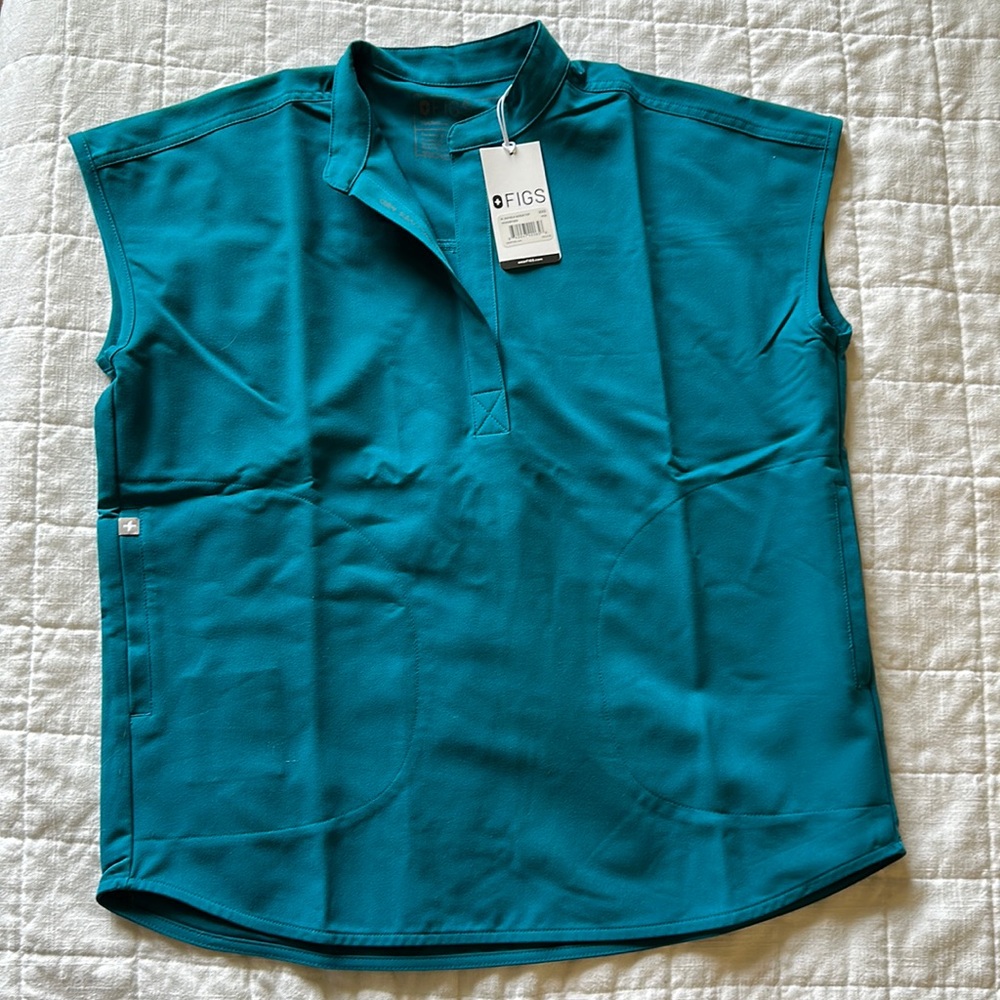 FIGS Womens Rafaela Scrub Top in Pacific Blue